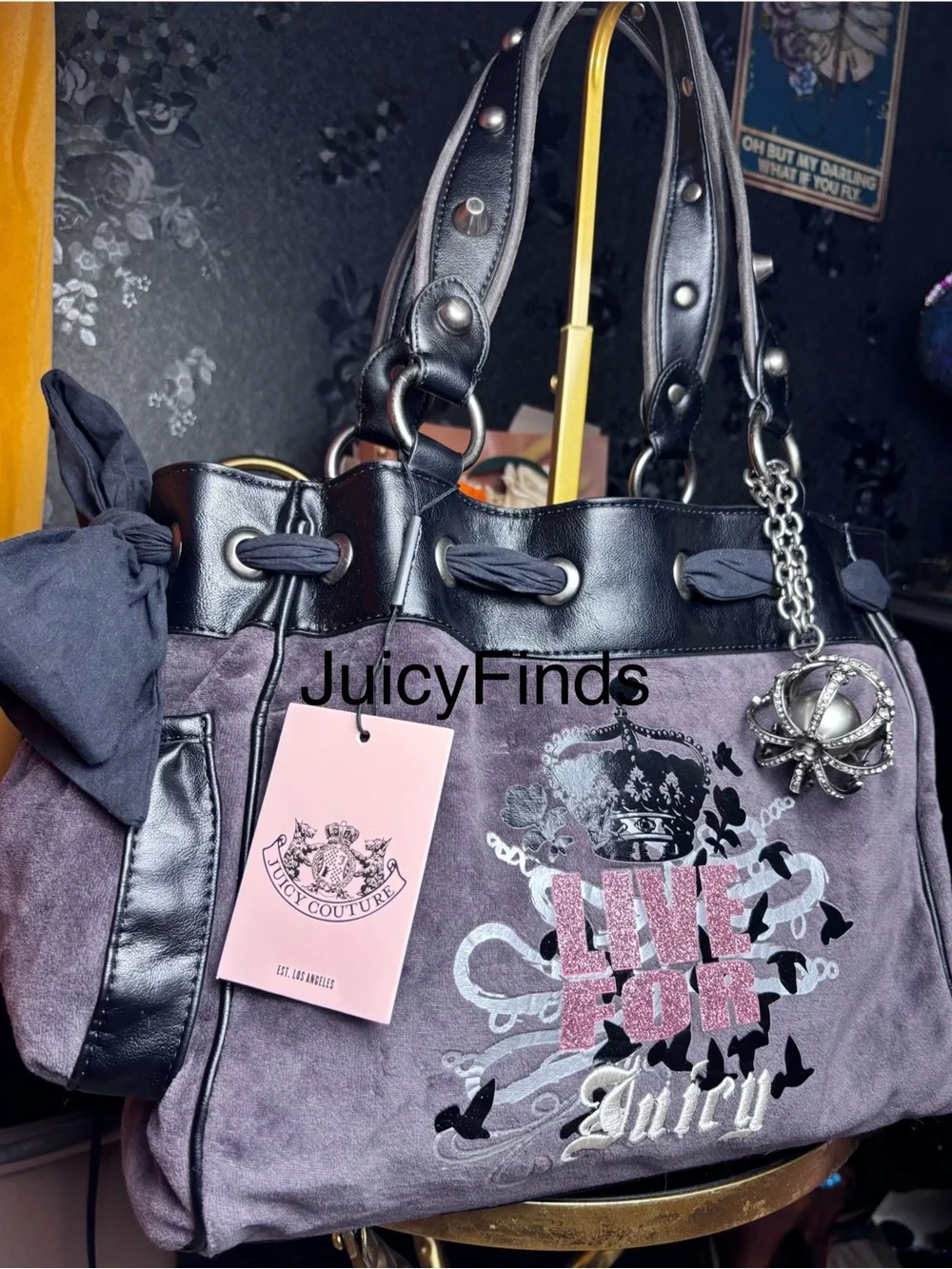 BADDIE NEW RELEASE UK EXCLUSIVE JUICY COUTURE GREY “LIVE” TOTE BAG
